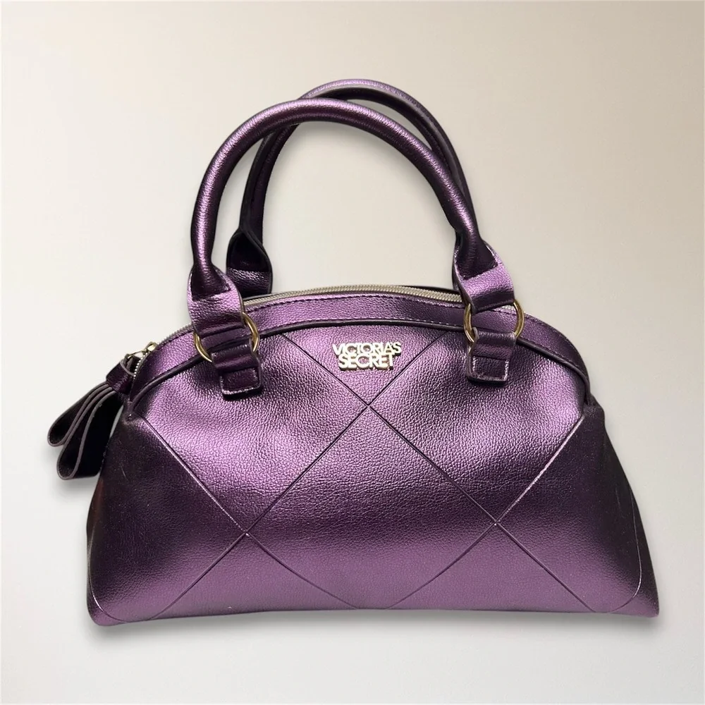 Victoria's Secret Y2K Metallic Purple Quilted Satchel Handbag McBling Retro‎ Bag